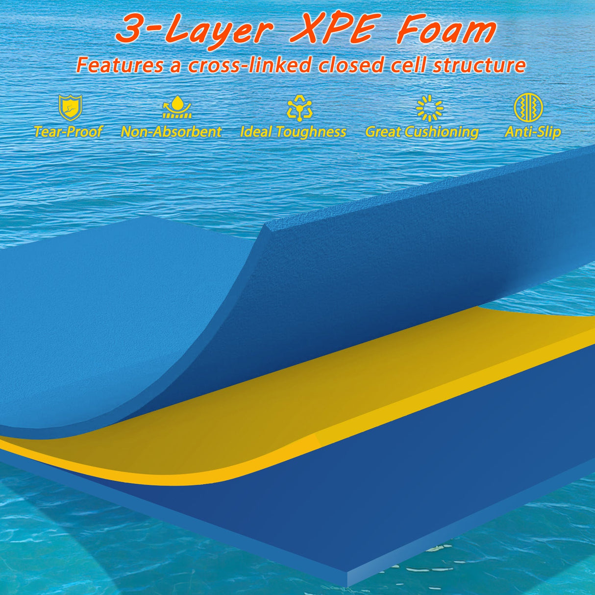 Colchoneta acuática de 7 x 2 pulgadas con cuerda de seguridad y diseño de almohada para lago y piscina - Azul