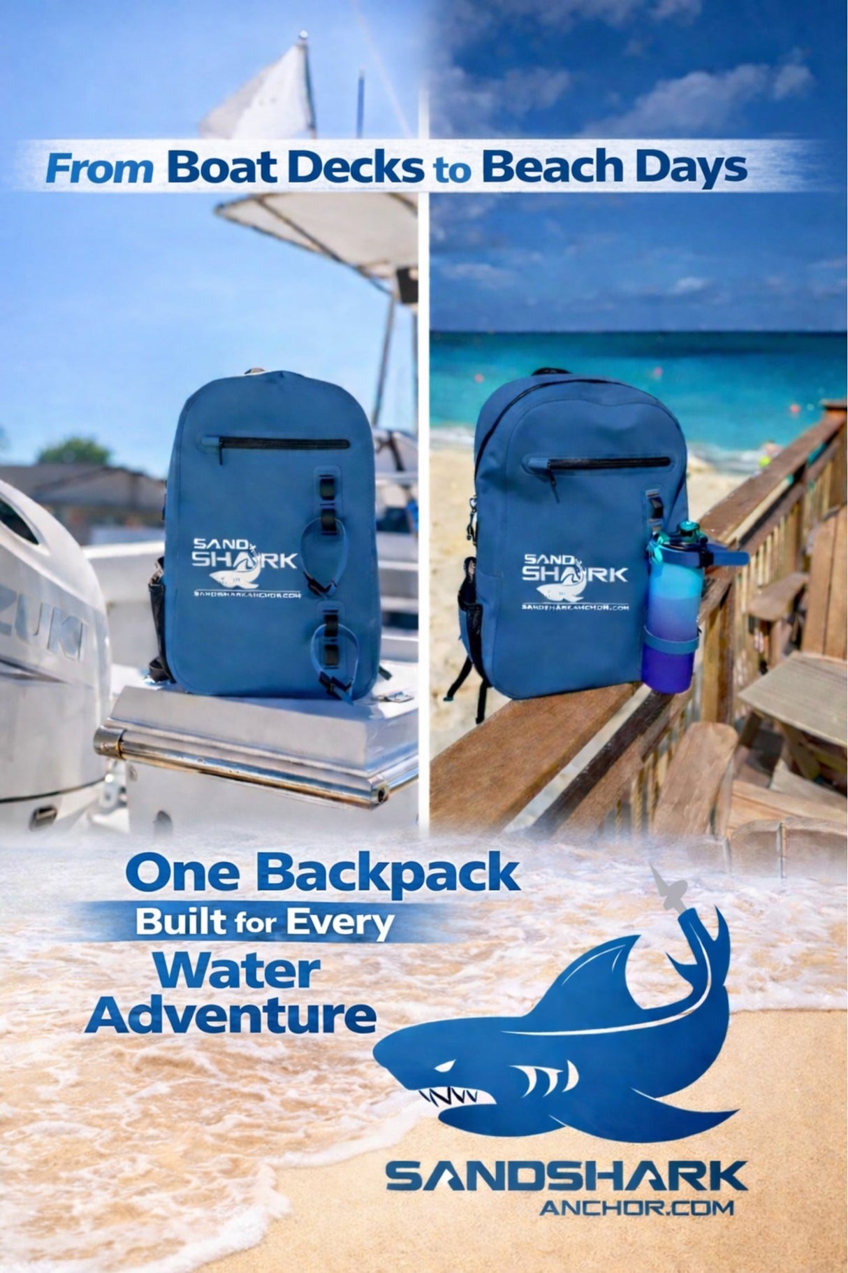 Mochila Impermeable SandShark 25L – Mochila Sumergible IP67 con Cremallera Hermética, Carcasa de TPU, Funda para Portátil – Bolsa Seca Impermeable para Navegación, Playa, Natación, Viajes y Deportes Acuáticos
