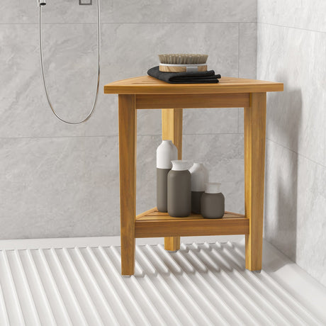 Taburete de ducha impermeable de 18 pulgadas con estante de almacenamiento