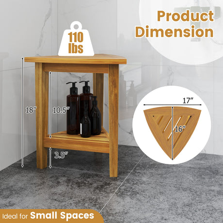 Taburete de ducha impermeable de 18 pulgadas con estante de almacenamiento