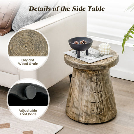 Mesa auxiliar de roca 2 en 1 con vetas de madera para sala de estar