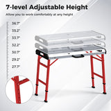 Mesa de soldar de 42 x 21 pulgadas con altura ajustable y 2 sargentos de barra - Plateada