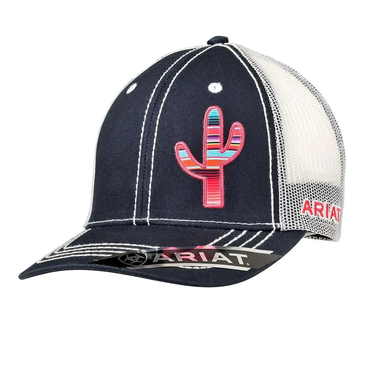 ARIAT Gorra trucker de cactus a rayas compensadas (azul marino/blanco)