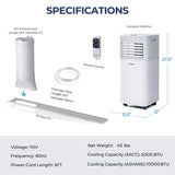 Enfriador de aire de 10000 BTU con ventilador y modo deshumidificador