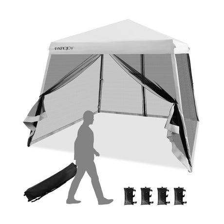 Carpa instantánea de 10 x 10 pies con paredes laterales de malla y bolsa con ruedas
