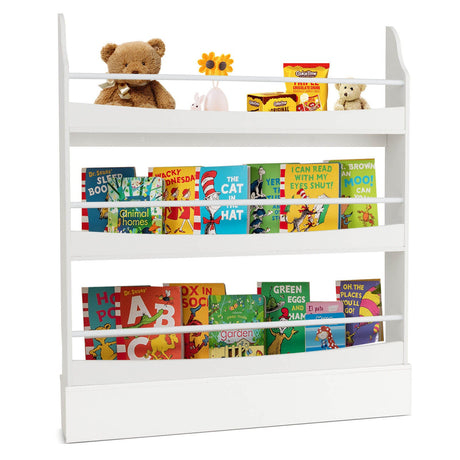 Estantería de 3 niveles con 2 kits antivuelco para libros y revistas