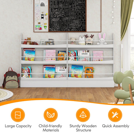 Estantería de 3 niveles con 2 kits antivuelco para libros y revistas