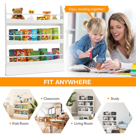 Estantería de 3 niveles con 2 kits antivuelco para libros y revistas