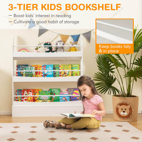 Estantería de 3 niveles con 2 kits antivuelco para libros y revistas