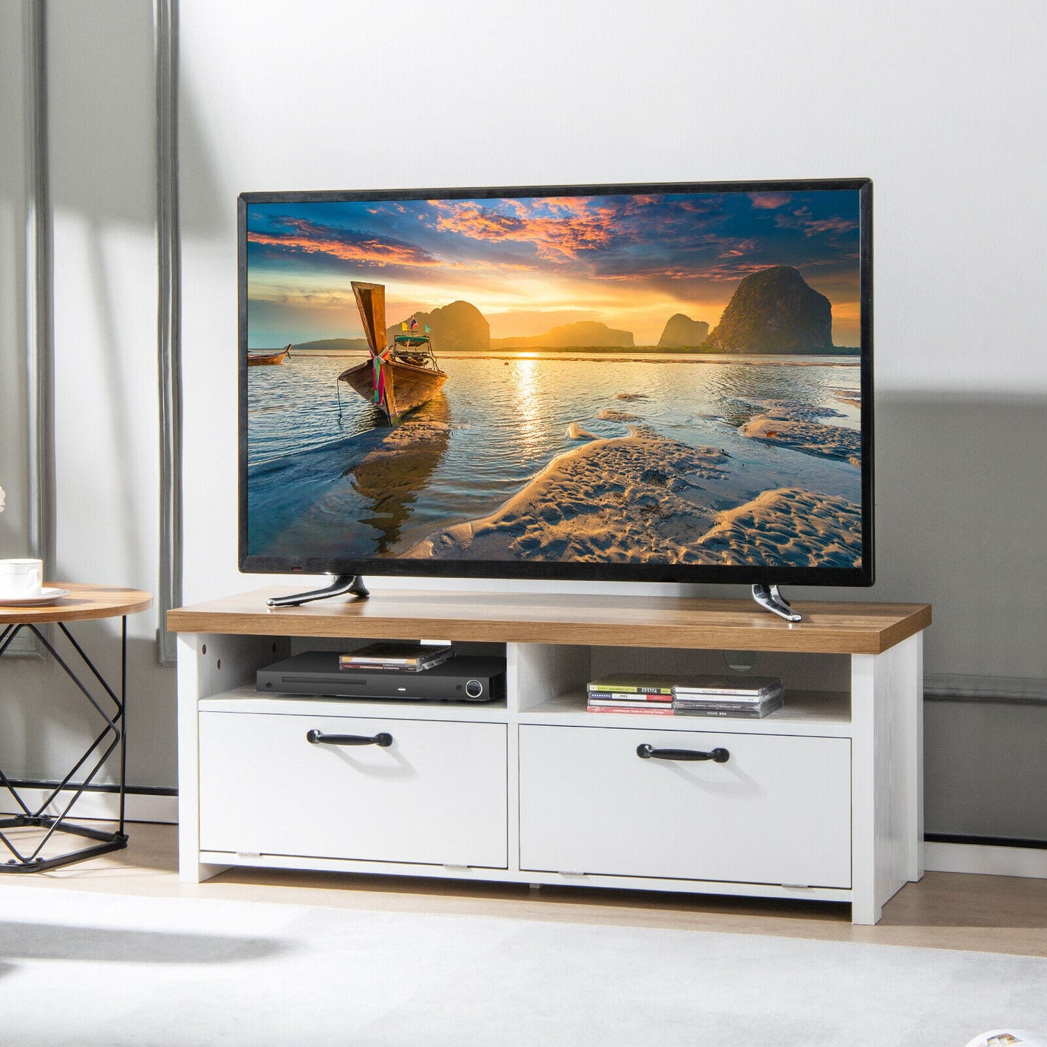 Mueble de TV Moderno de 41.5 Pulgadas con 2 Gabinetes para televisores de hasta 48 Pulgadas-Blanco