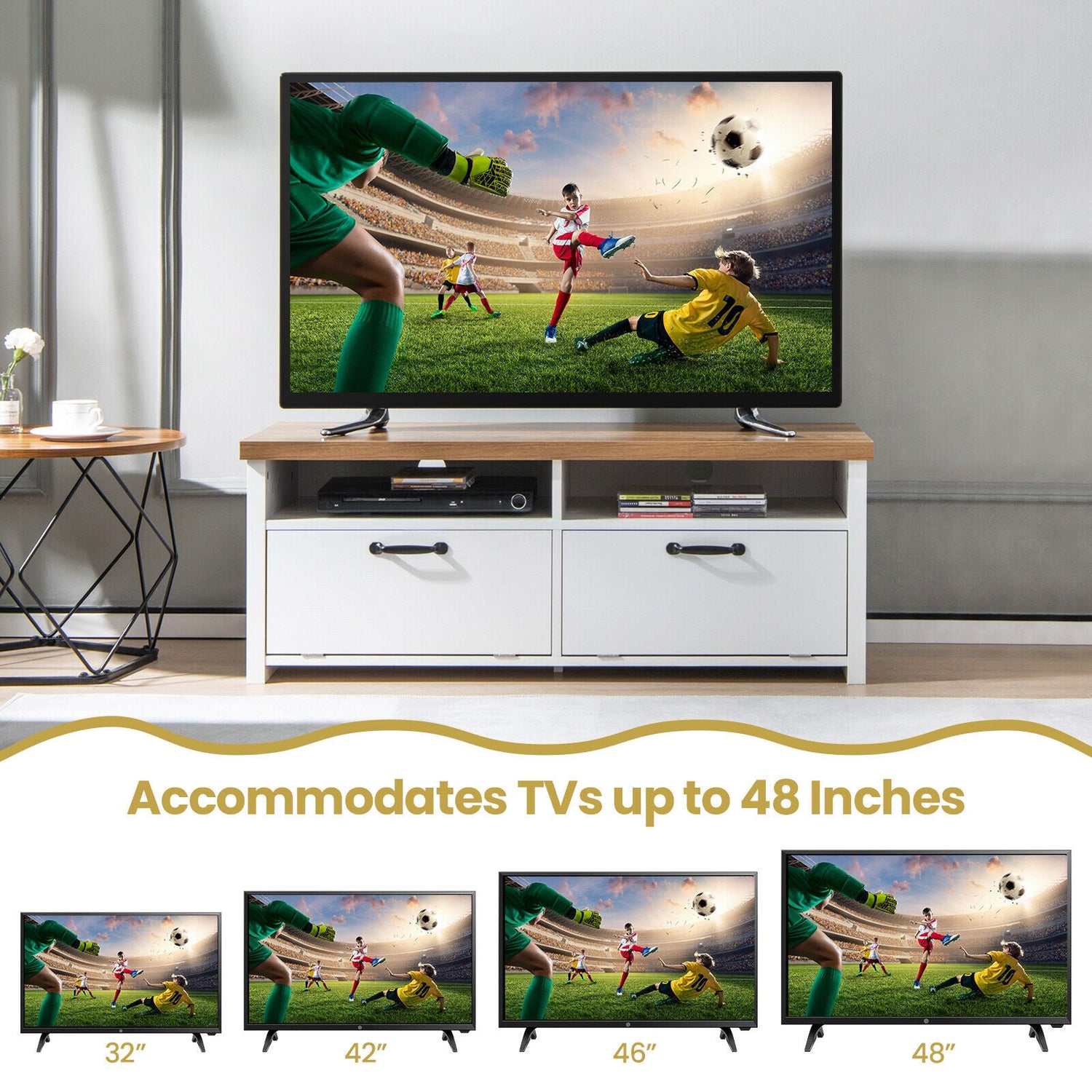 Mueble de TV Moderno de 41.5 Pulgadas con 2 Gabinetes para televisores de hasta 48 Pulgadas-Blanco