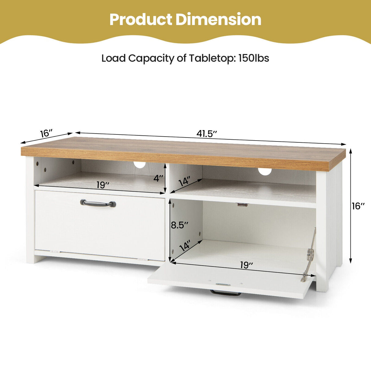 Mueble de TV Moderno de 41.5 Pulgadas con 2 Gabinetes para televisores de hasta 48 Pulgadas-Blanco