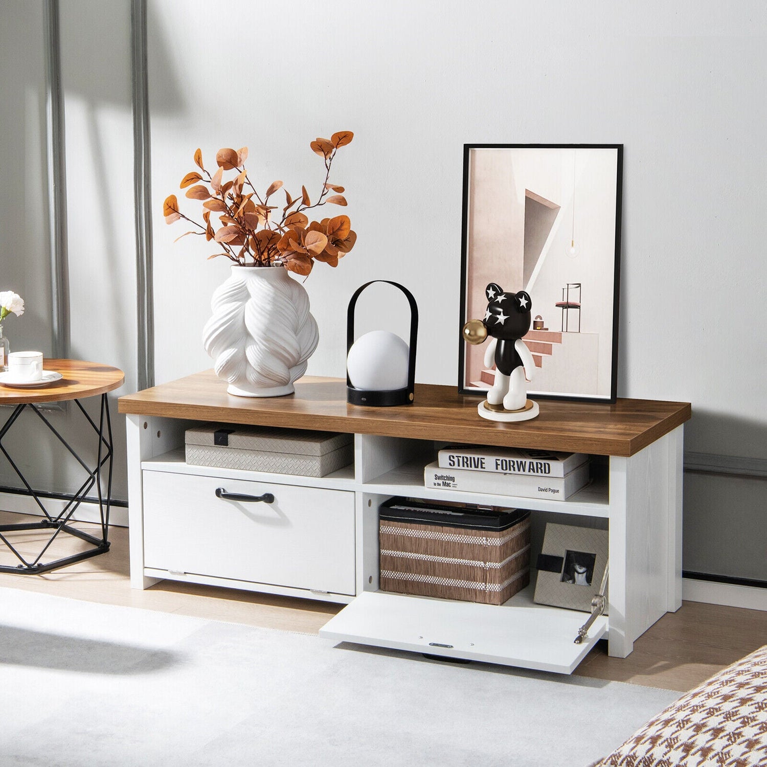 Mueble de TV Moderno de 41.5 Pulgadas con 2 Gabinetes para televisores de hasta 48 Pulgadas-Blanco