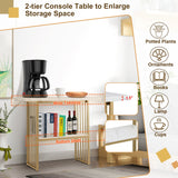 Mesa consola de 2 niveles de 48 pulgadas con estructura con acabado dorado - Blanca