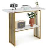 Mesa consola de 2 niveles de 48 pulgadas con estructura con acabado dorado - Blanca