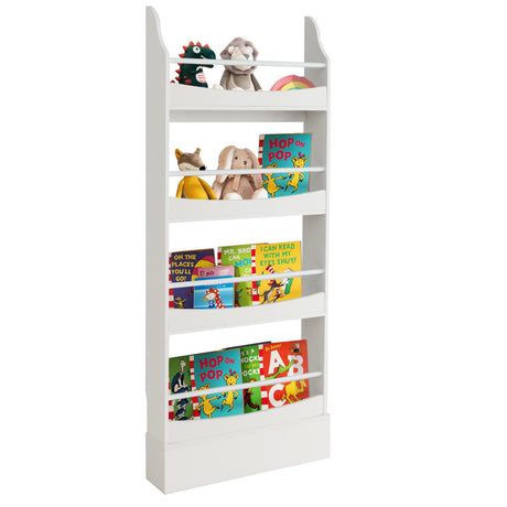 Estantería de 4 niveles con 2 kits antivuelco para libros y revistas