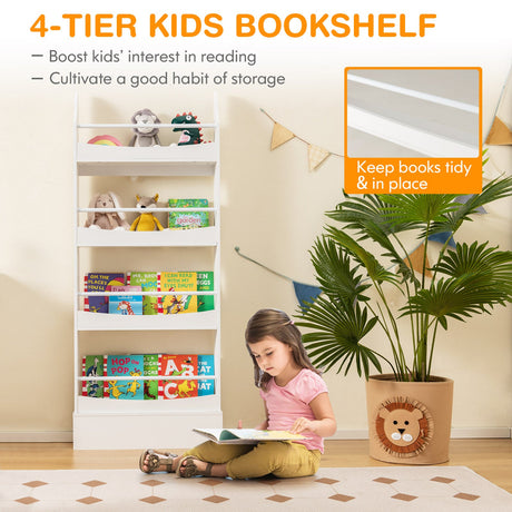 Estantería de 4 niveles con 2 kits antivuelco para libros y revistas