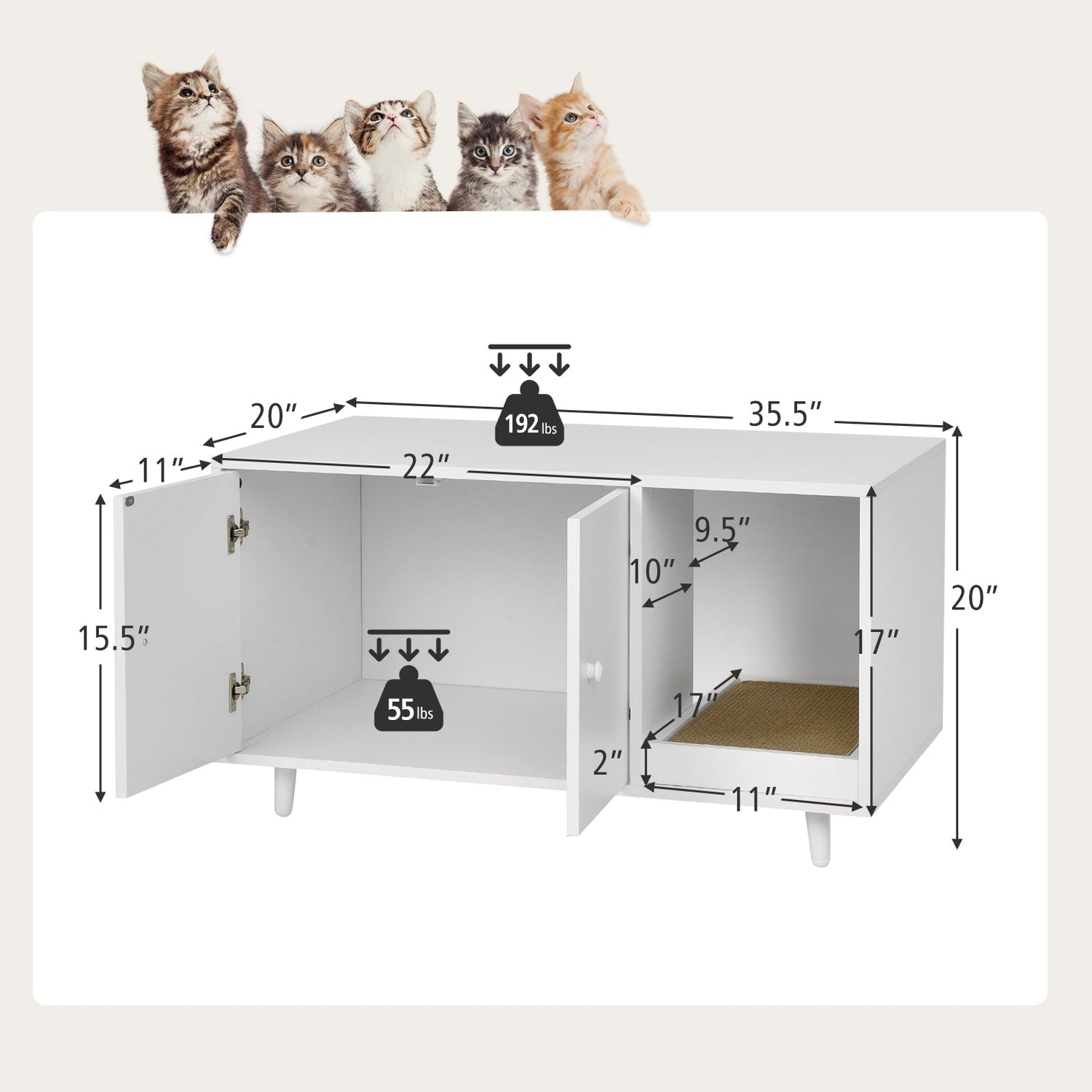 Arenero cerrado para gatos con divisor y doble puerta
