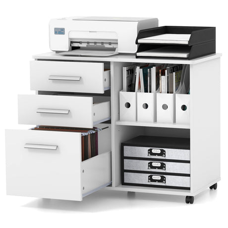 Archivador lateral móvil de 3 cajones con soporte para impresora