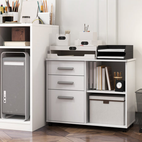 Archivador lateral móvil de 3 cajones con soporte para impresora