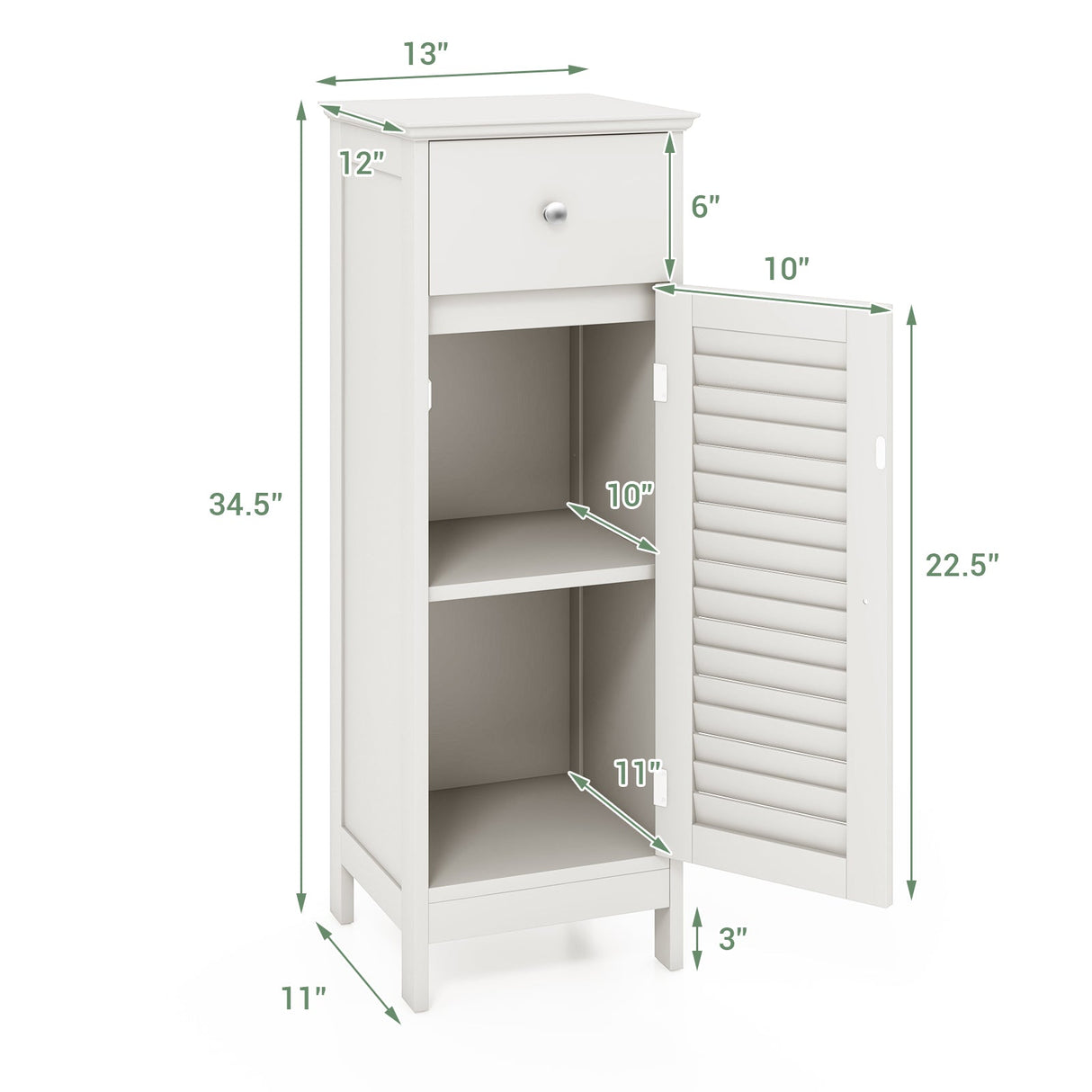 Woodern Bathroom Floor Storage Cabinet with Drawer and Shutter Door