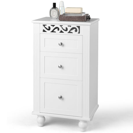 Mueble de almacenamiento de baño independiente de 3 cajones con dispositivo antivuelco - Blanco