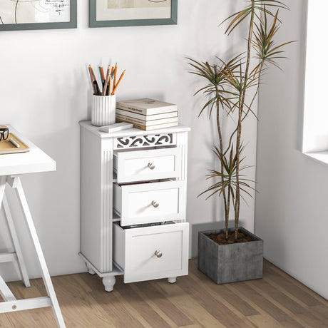 Mueble de almacenamiento de baño independiente de 3 cajones con dispositivo antivuelco - Blanco