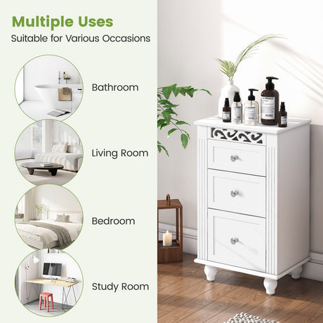 Mueble de almacenamiento de baño independiente de 3 cajones con dispositivo antivuelco - Blanco