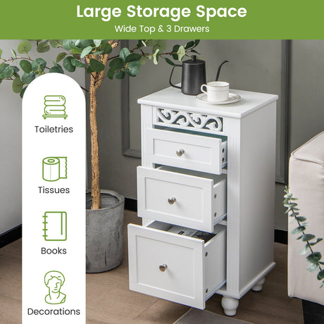 Mueble de almacenamiento de baño independiente de 3 cajones con dispositivo antivuelco - Blanco