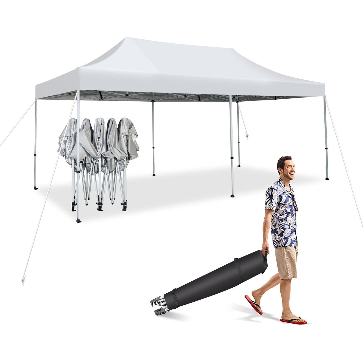 Carpa plegable emergente para patio exterior de 10 x 20 pies - Blanca
