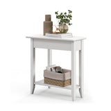 Mesa auxiliar de cuña de 2 niveles con estante de almacenamiento y patas de madera maciza