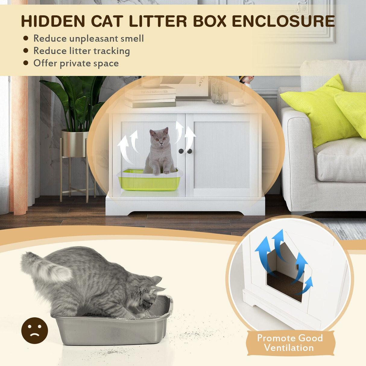 Casa de madera para gatos con rascador y divisor ajustable - Blanca
