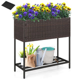 Jardinera elevada de mimbre con estante de almacenamiento y forro extraíble para flores