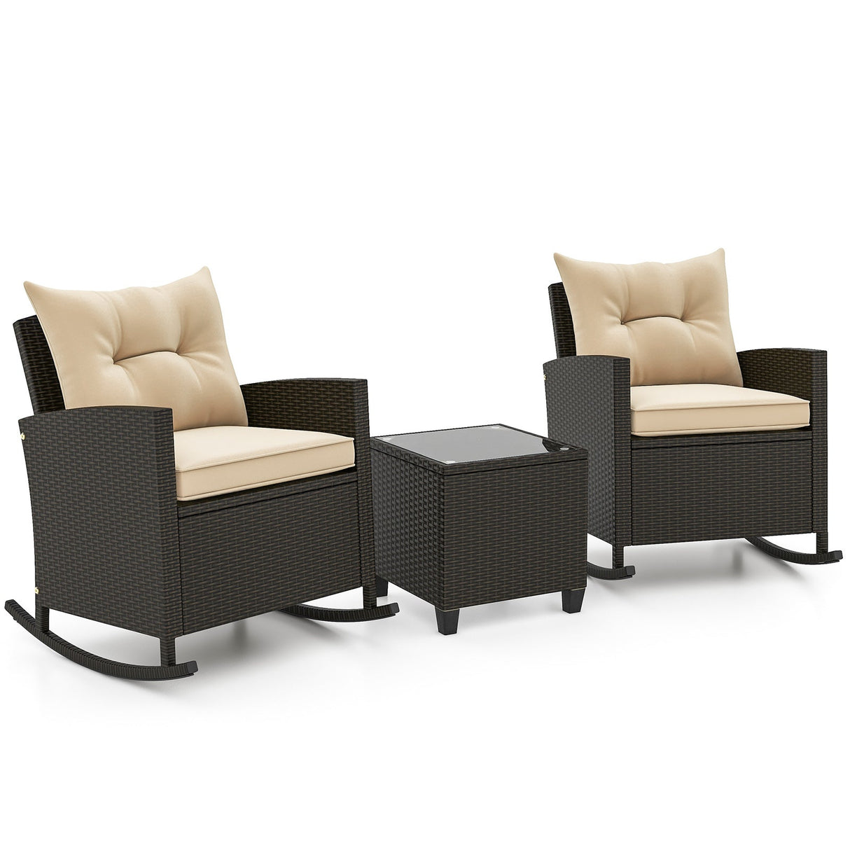 Sillones reclinables de ratán para patio con mesa de vidrio templado y cojines suaves para jardín, piscina o porche
