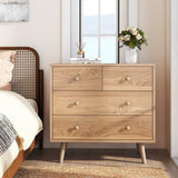 Wide Wooden Dresser with 4 Drawers for Bedroom Living Room