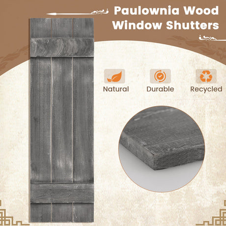 Juego de 2 contraventanas de madera de paulownia estilo rústico de 36 x 11 pulgadas para ventanas