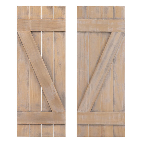Contraventanas de madera de paulownia estilo rústico de 36 x 13 pulgadas, juego de 2 para ventanas
