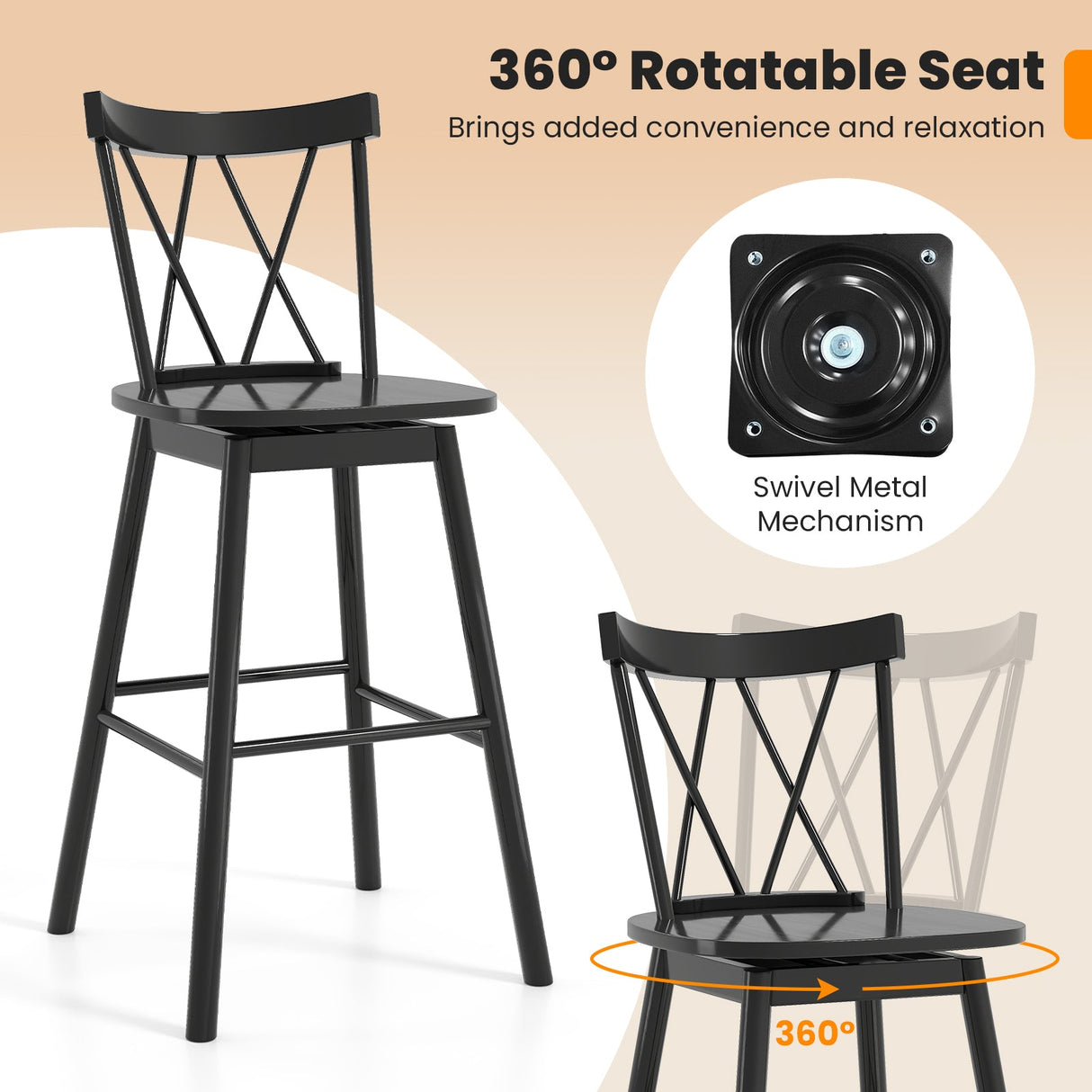 Juego de 2 taburetes de bar Windsor con respaldo ergonómico y reposapiés