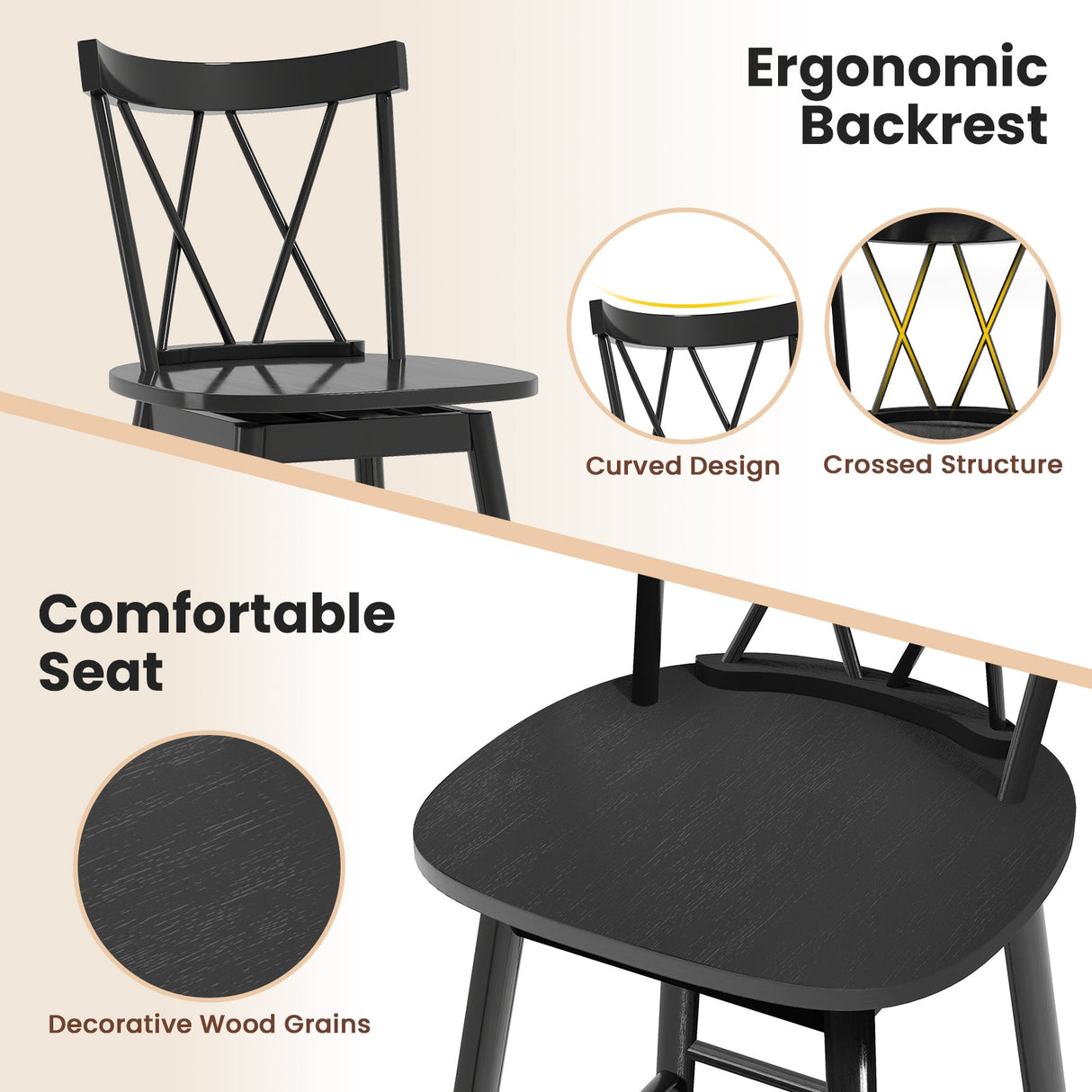 Juego de 2 taburetes de bar Windsor con respaldo ergonómico y reposapiés