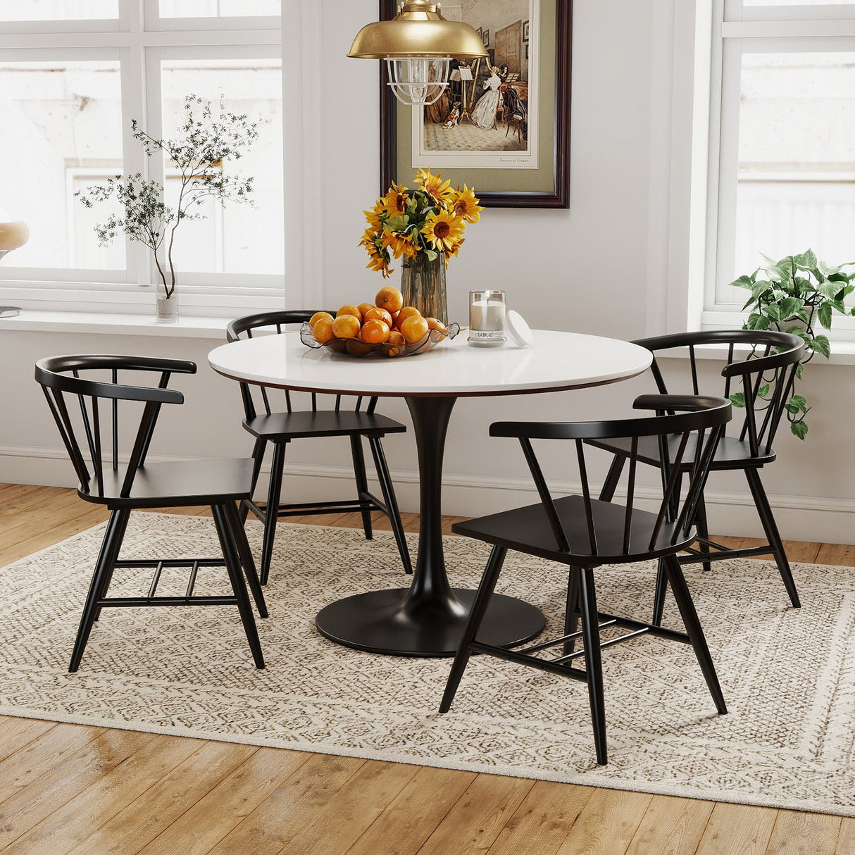 Windsor Dining Chair Set of 2 Mid-Century Modern Black Kitchen Chairs-Black