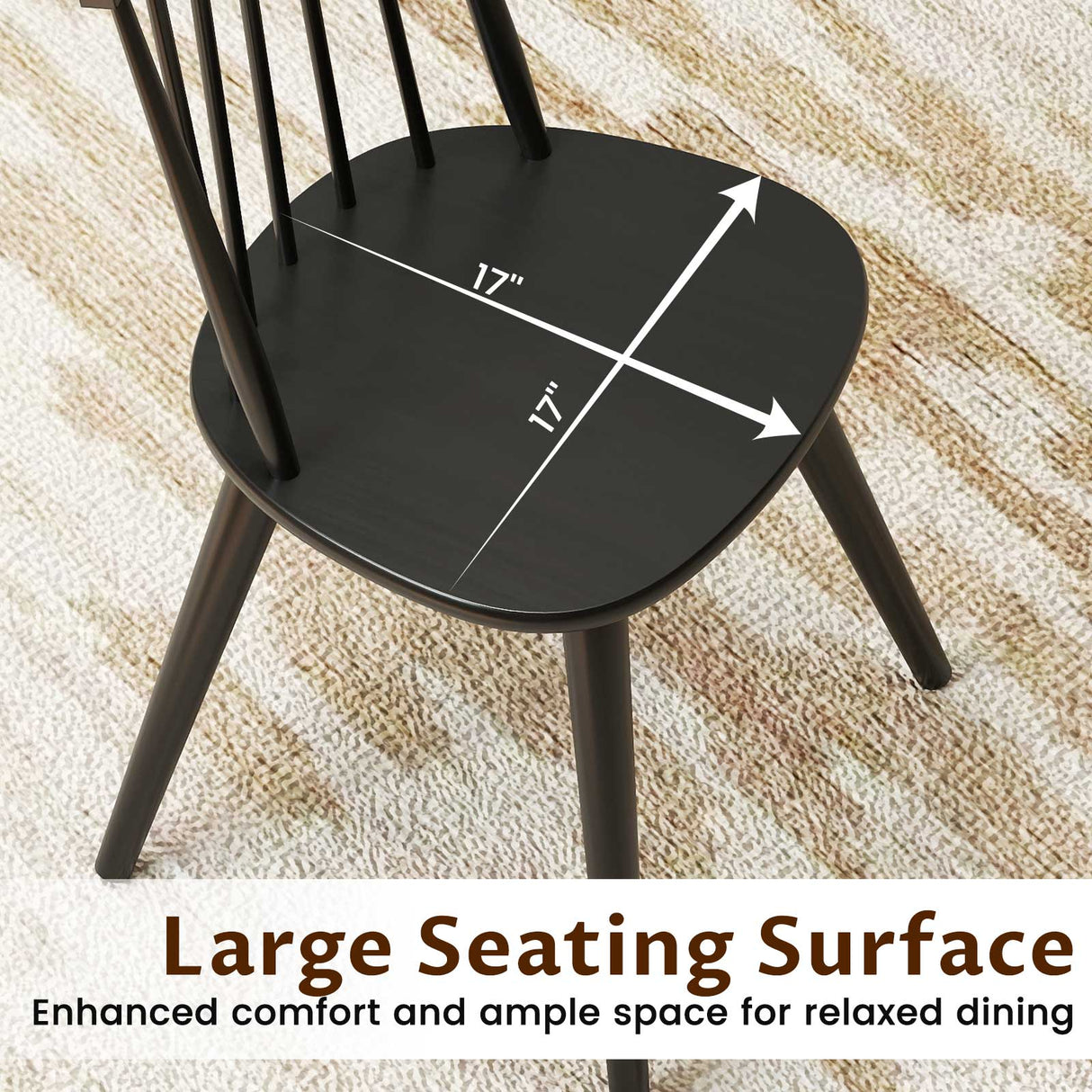 Juego de 2 sillas de comedor Windsor con estructura de madera maciza de caucho - Negro