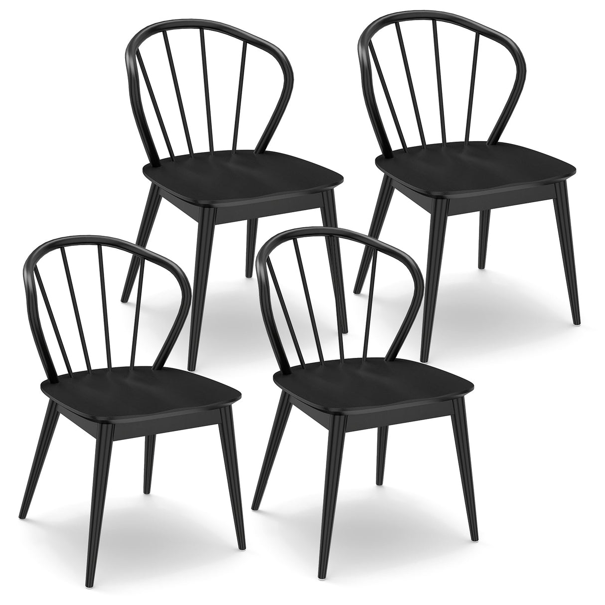 Juego de 4 sillas de comedor Windsor con respaldo de huso - Negras