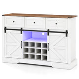 52 Inches Wine Bar Cabinet with LED Lights and Sliding Barn Doors