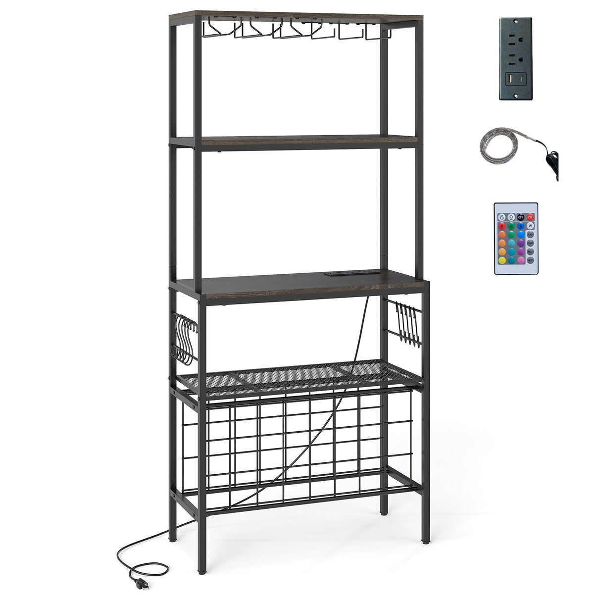 Wine Organizer with Power Outlet and Bottle Holders