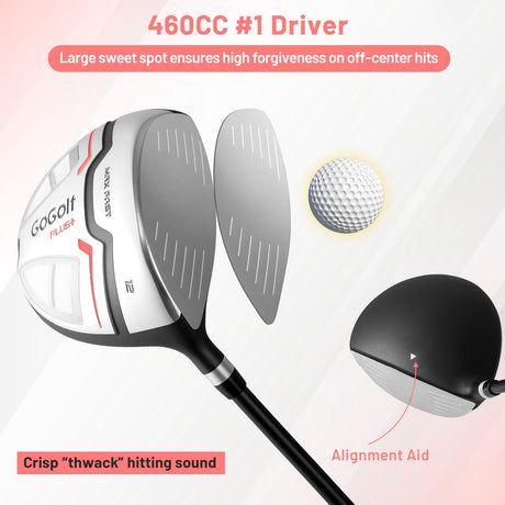 Juego completo de palos de golf y bolsa para mujer con fundas para la cabeza y putter-Rojo