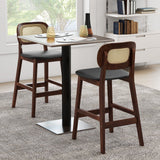 Taburetes de Bar de Madera con Respaldo de Ratán PE, Asiento Acolchado y Reposapiés - Marrón