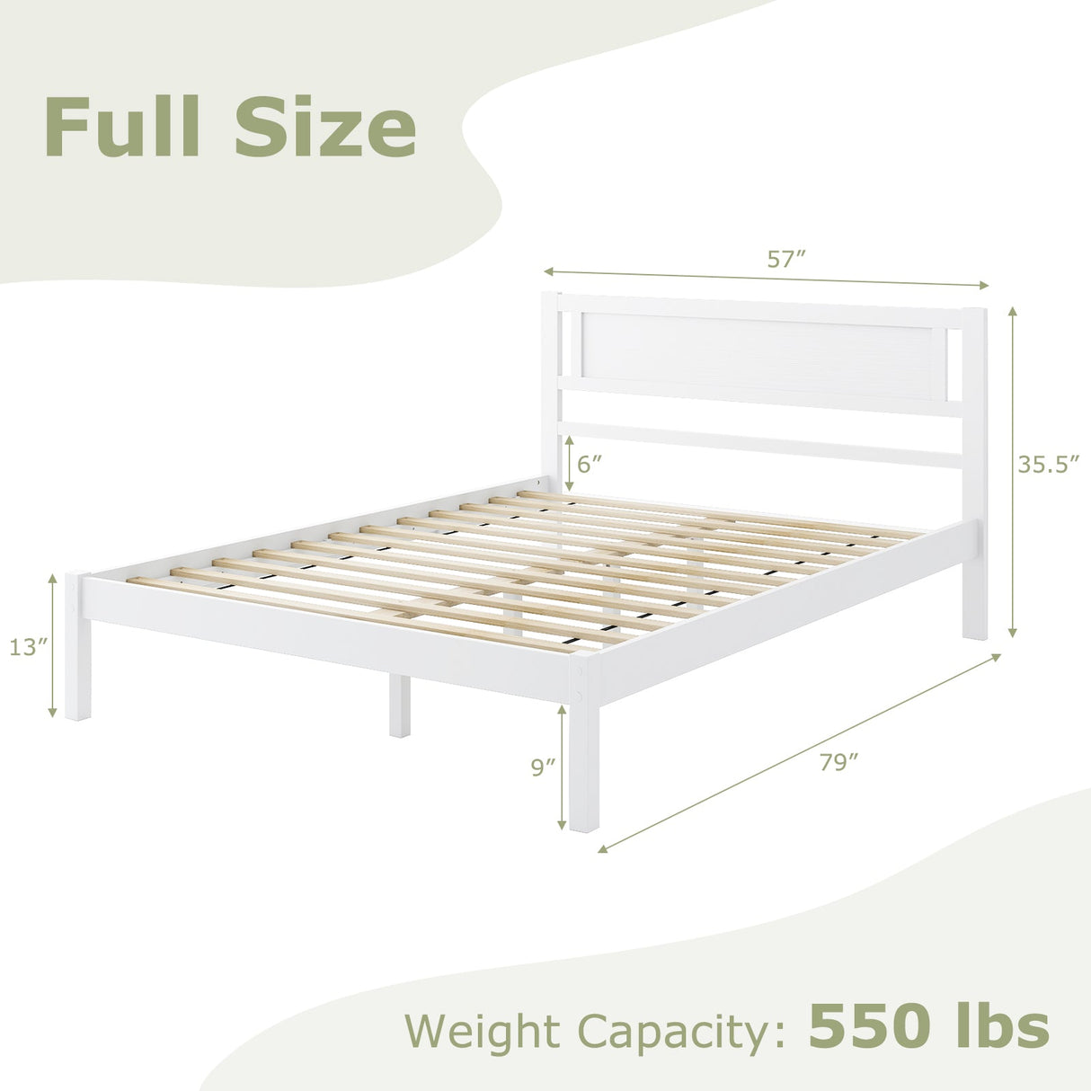 Armazón de cama de madera tamaño Twin/Full/Queen con cabecera y soporte de listones de madera