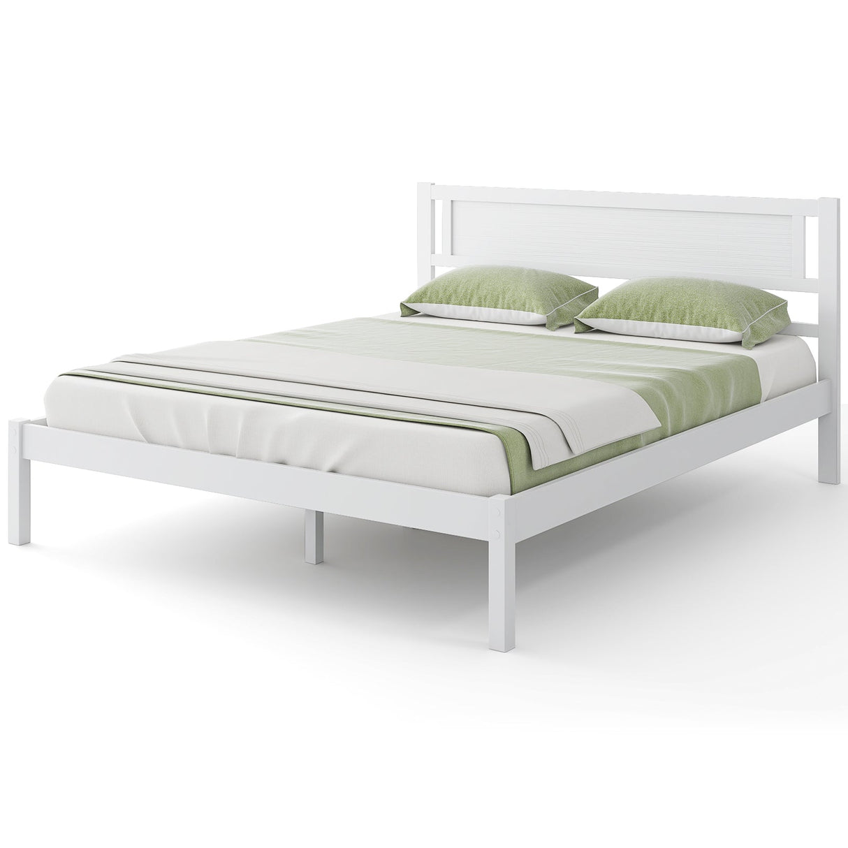 Armazón de cama de madera tamaño Twin/Full/Queen con cabecera y soporte de listones de madera