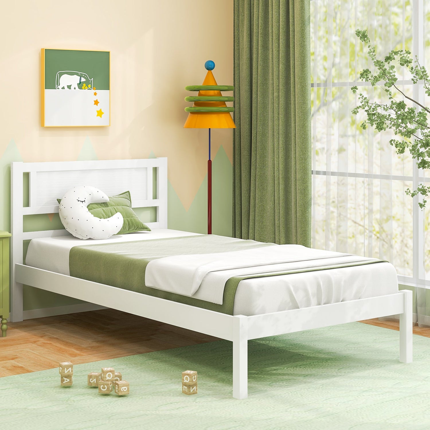Armazón de cama de madera tamaño Twin/Full/Queen con cabecera y soporte de listones de madera