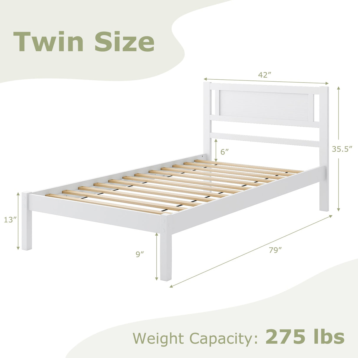Armazón de cama de madera tamaño Twin/Full/Queen con cabecera y soporte de listones de madera